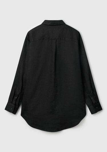  Kadın Siyah %100 Keten Gömlek