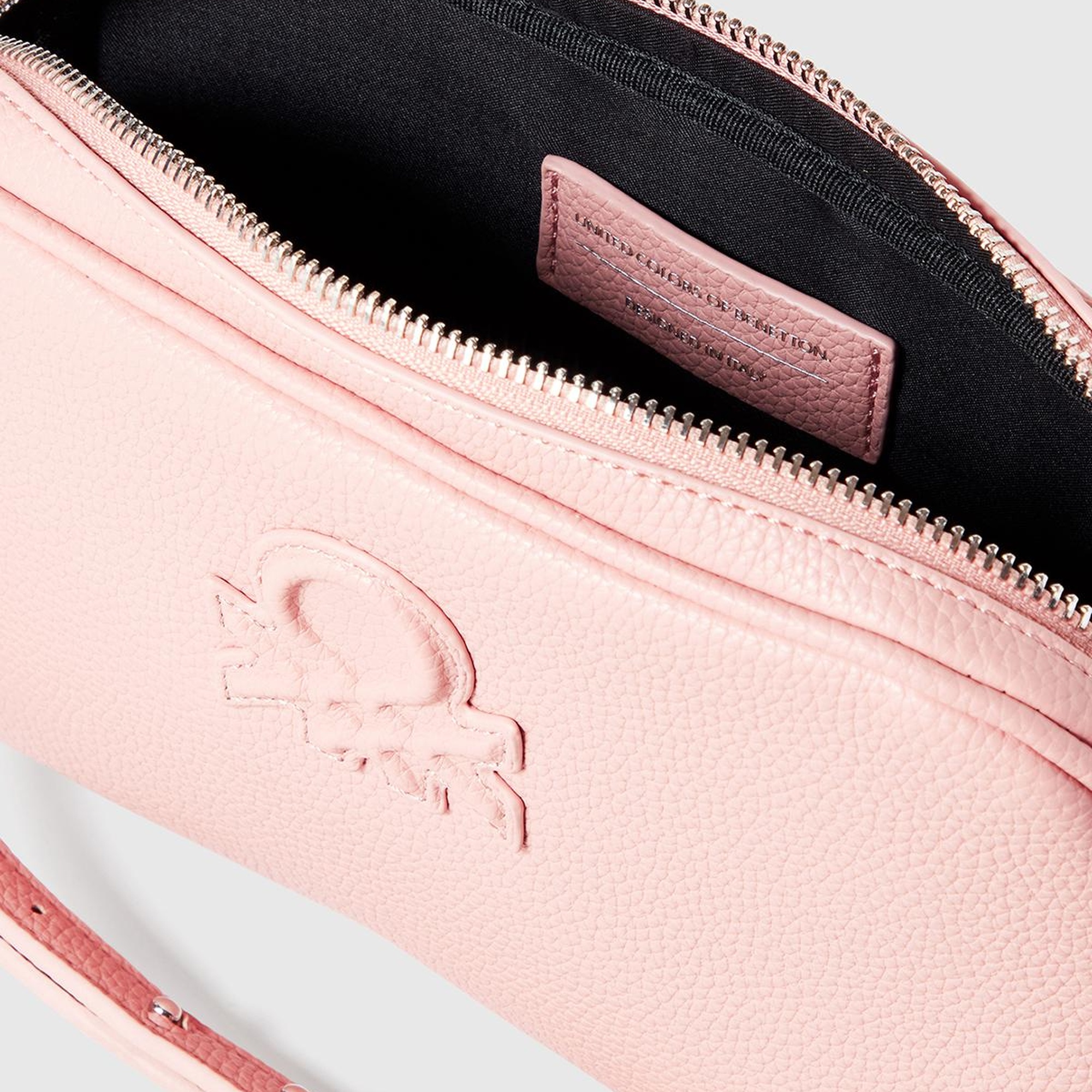 Kadın Pembe Eskitme Efektli Fermuarlı Kabartma Logolu Mini Omuz Çantası