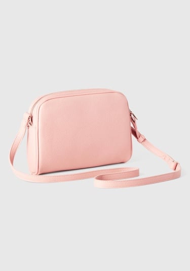  Kadın Pembe Eskitme Efektli Fermuarlı Kabartma Logolu Mini Omuz Çantası