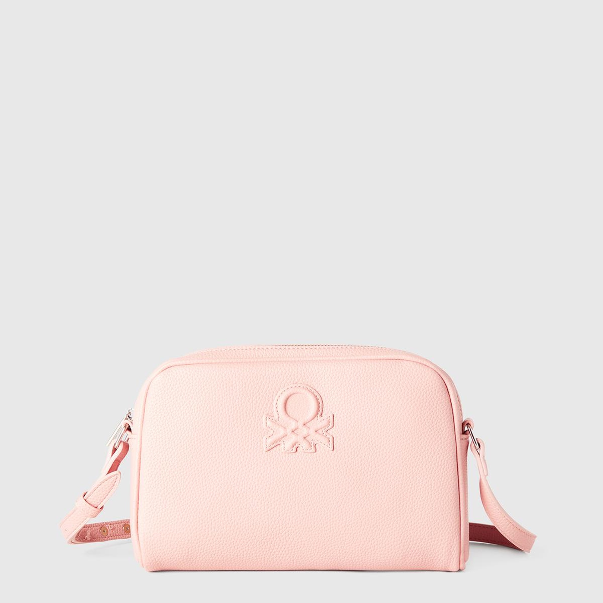 Kadın Pembe Eskitme Efektli Fermuarlı Kabartma Logolu Mini Omuz Çantası