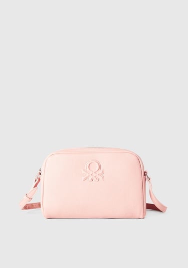  Kadın Pembe Eskitme Efektli Fermuarlı Kabartma Logolu Mini Omuz Çantası