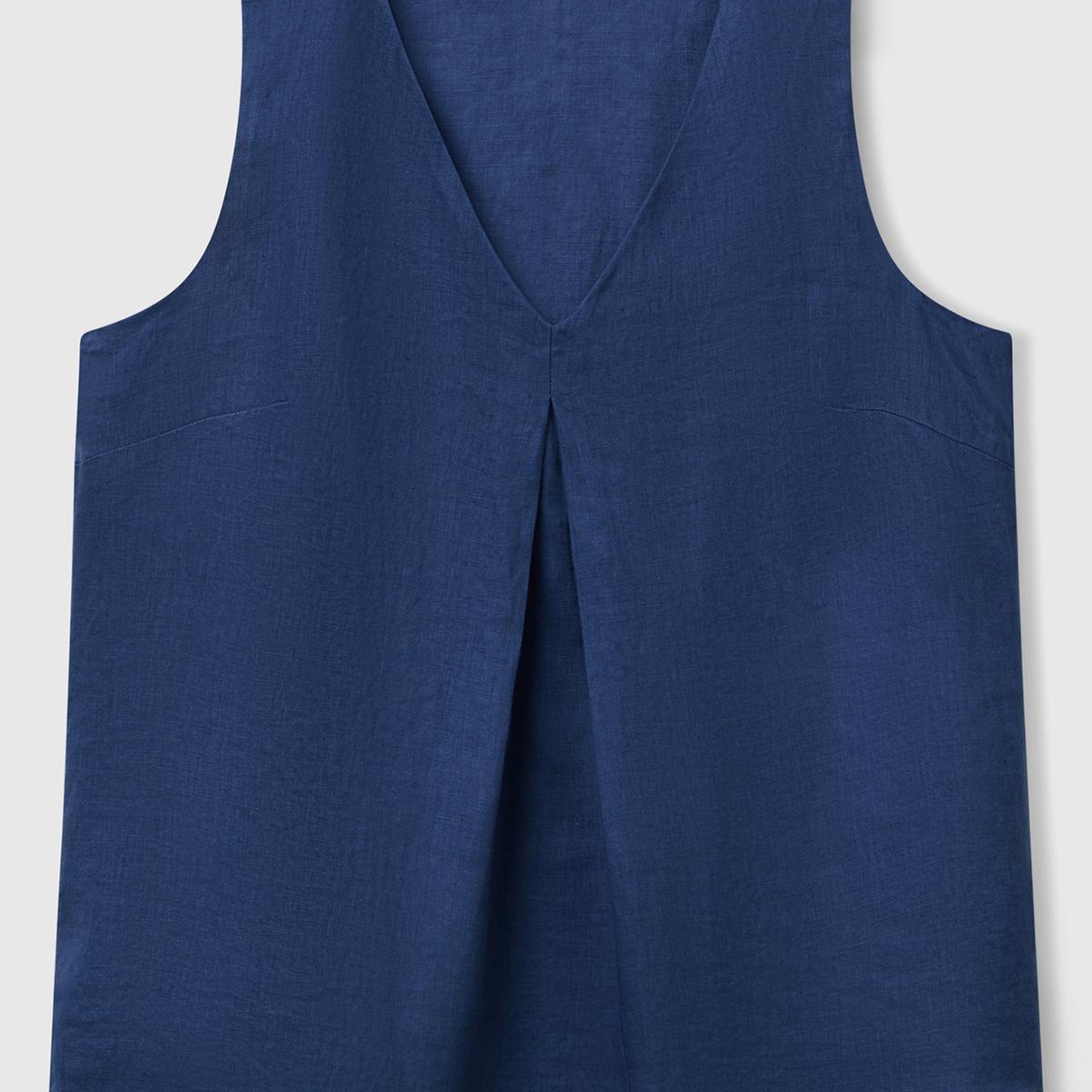 Kadın Denim %100 Keten V Yaka Kolsuz Geniş Kesim Bluz