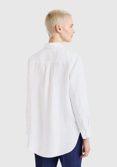  Kadın Beyaz %100 Keten Gömlek