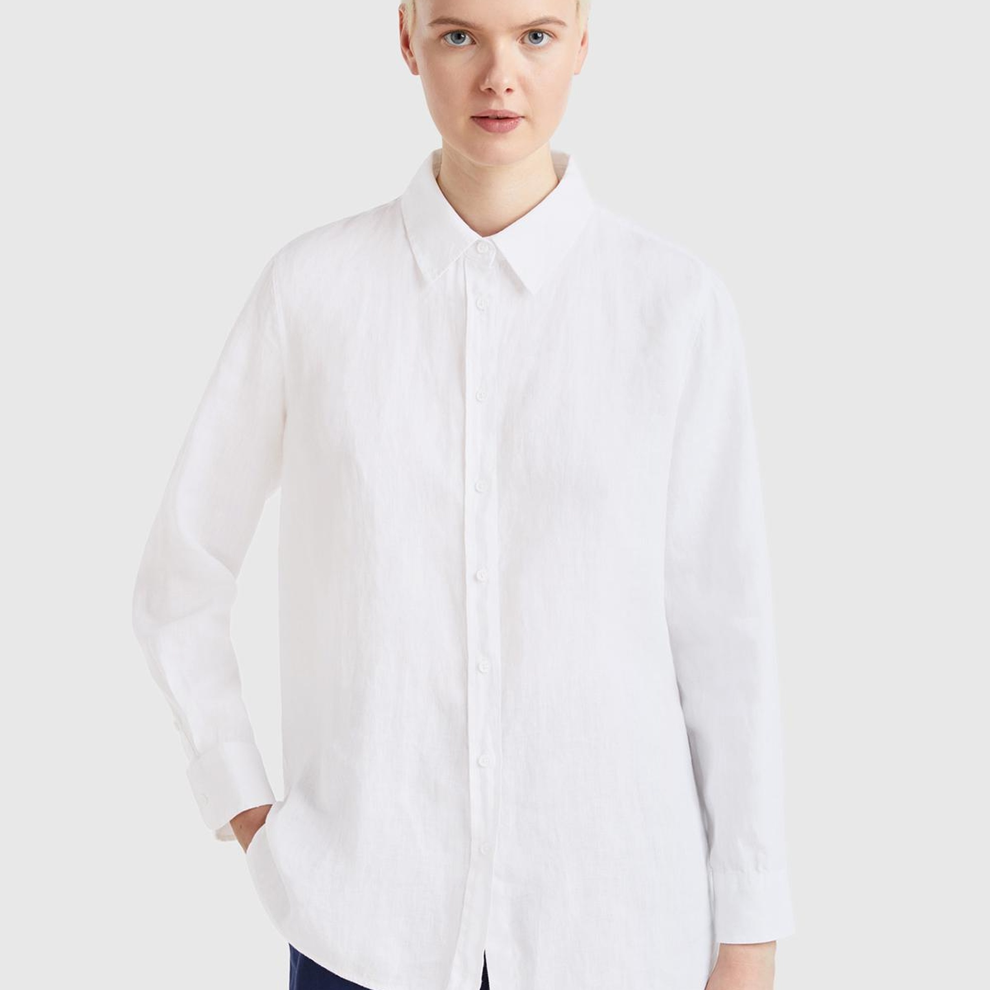 Kadın Beyaz %100 Keten Gömlek