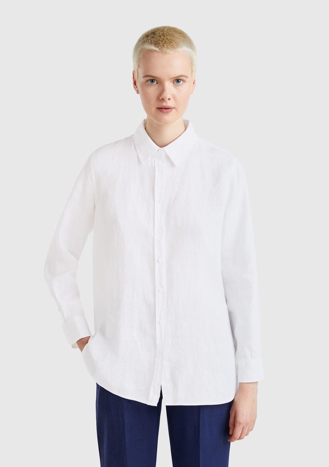  Kadın Beyaz %100 Keten Gömlek