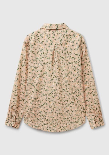  Kadın Bej-Yeşil %100 Pamuk Desenli Manşetli Regular Fit Müslin Gömlek