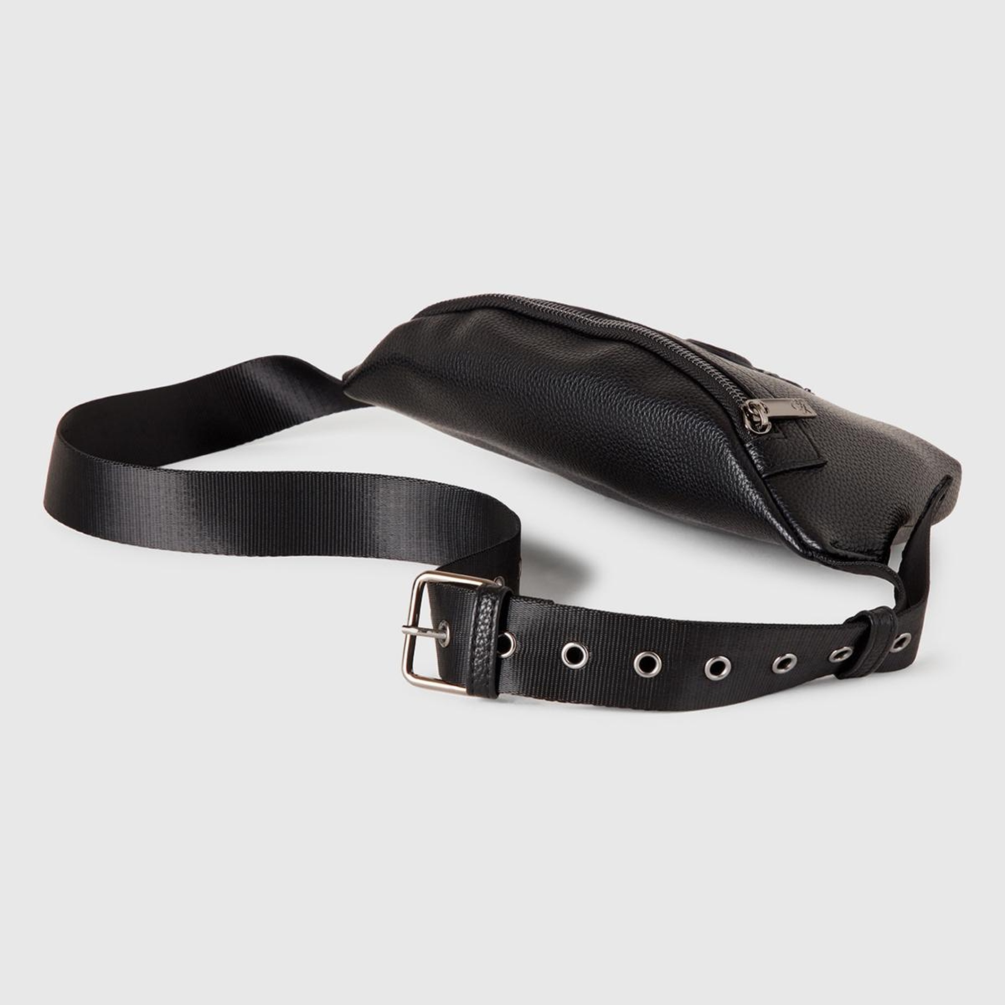 Erkek Siyah Eskitme Efektli Önü Logo Yamalı Fermuarlı Bel Çantası