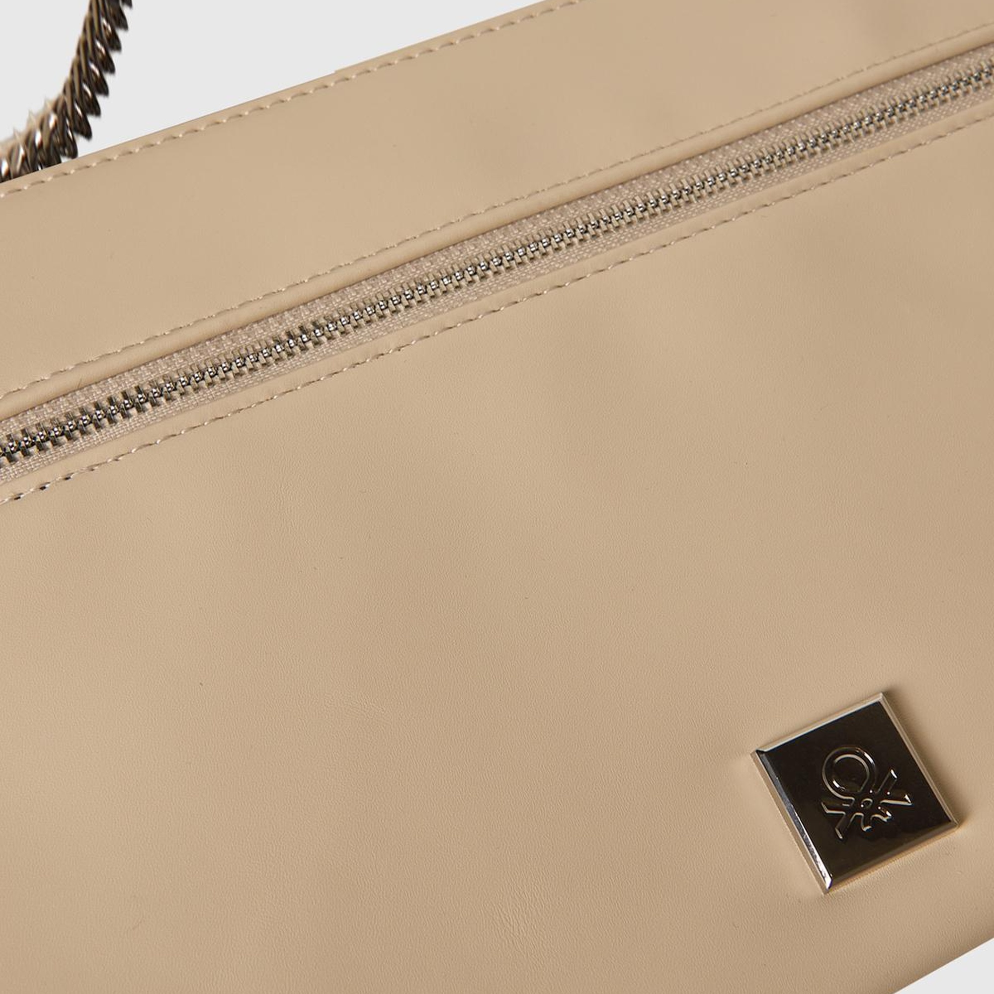 Kadın Taş Rengi Fermuarlı Zincir Omuz Askılı Mini Çanta