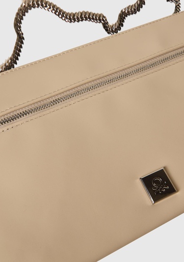  Kadın Taş Rengi Fermuarlı Zincir Omuz Askılı Mini Çanta