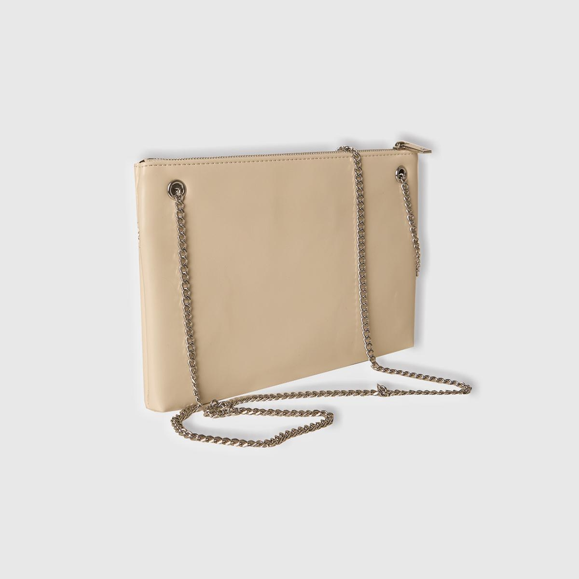 Kadın Taş Rengi Fermuarlı Zincir Omuz Askılı Mini Çanta