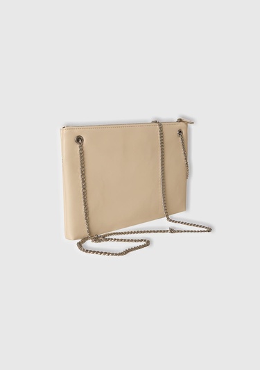  Kadın Taş Rengi Fermuarlı Zincir Omuz Askılı Mini Çanta