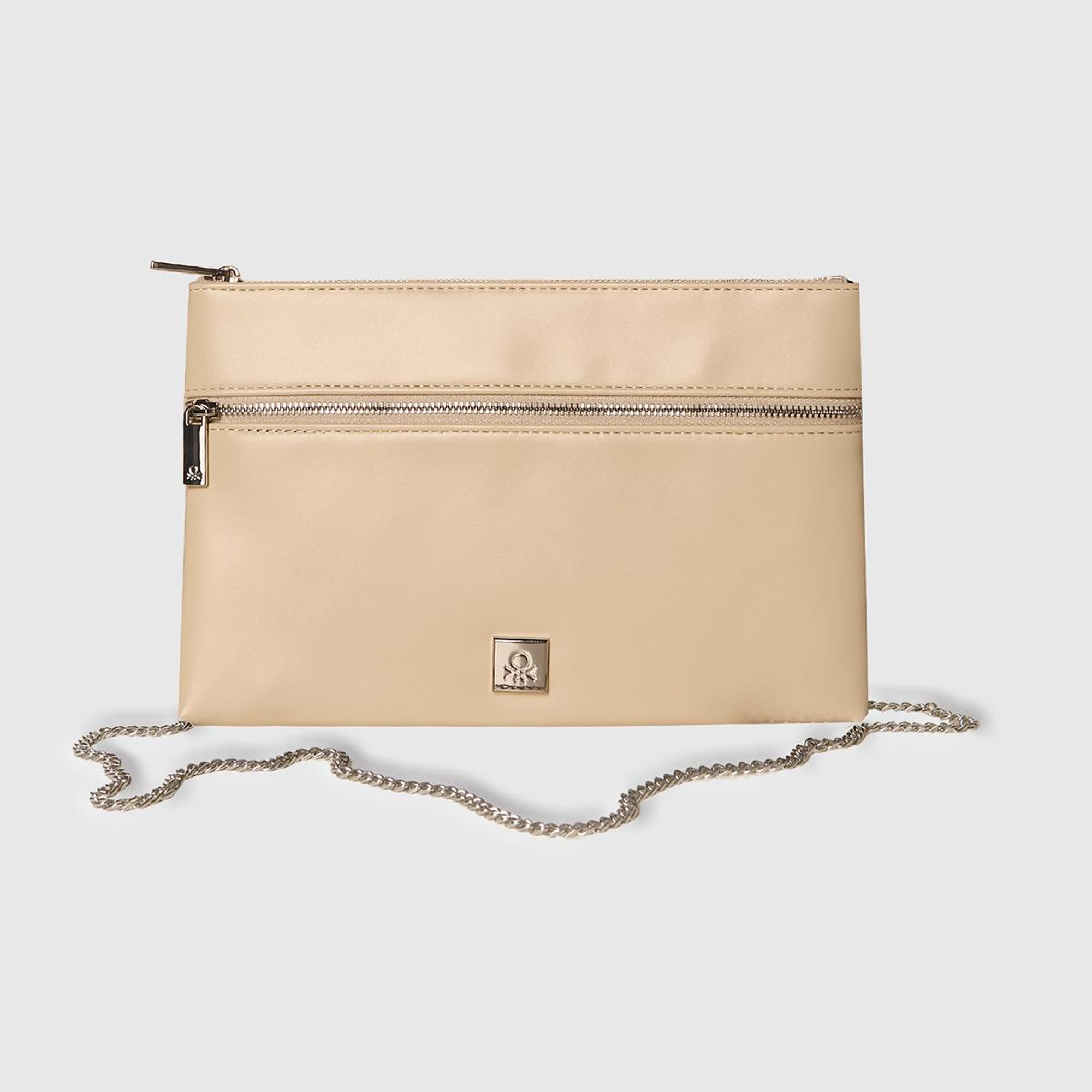 Kadın Taş Rengi Fermuarlı Zincir Omuz Askılı Mini Çanta