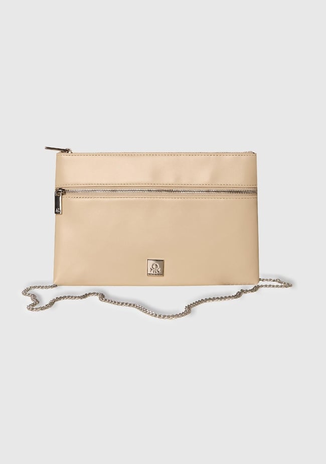  Kadın Taş Rengi Fermuarlı Zincir Omuz Askılı Mini Çanta