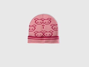  Erkek Çocuk Pembe Şerit Detaylı Hayvan Desenli Bere