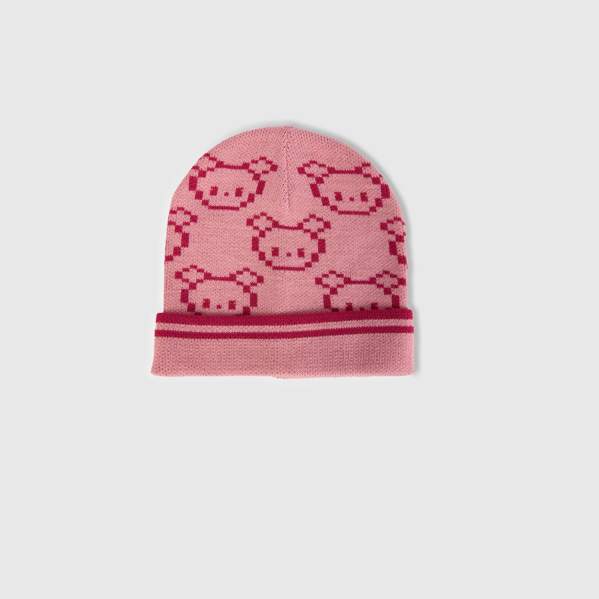 Erkek Çocuk Pembe Şerit Detaylı Hayvan Desenli Bere