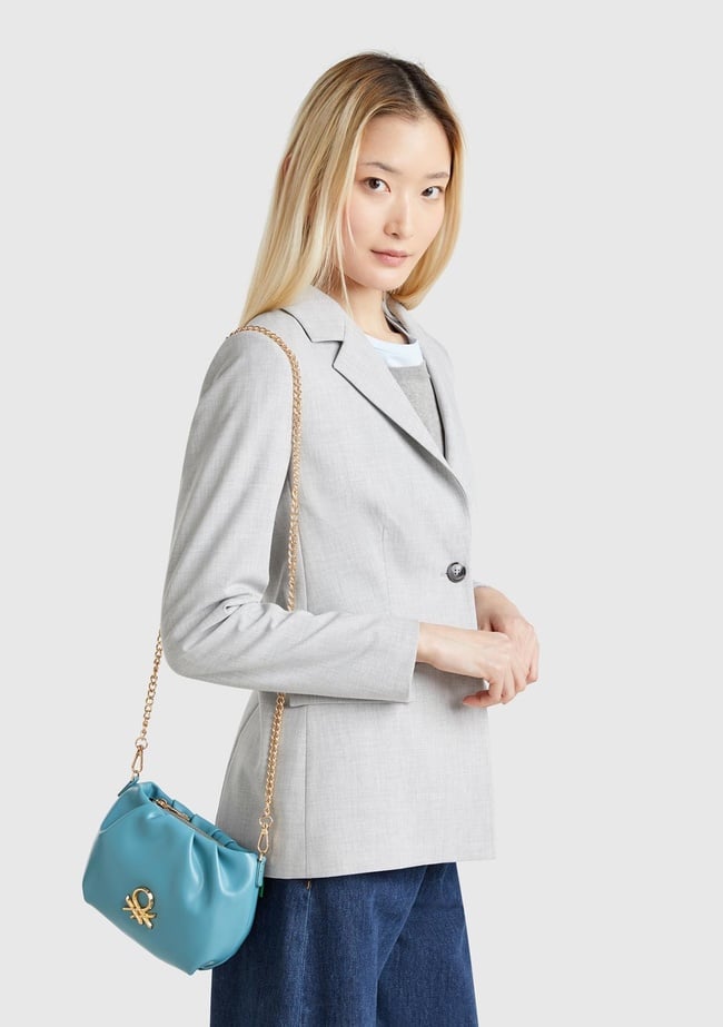  Kadın Mavi Napa Efektli 3D Logolu Zincir Askılı Cüzdan