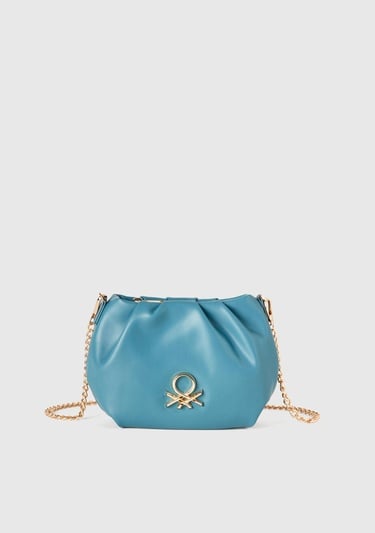  Kadın Mavi Napa Efektli 3D Logolu Zincir Askılı Cüzdan