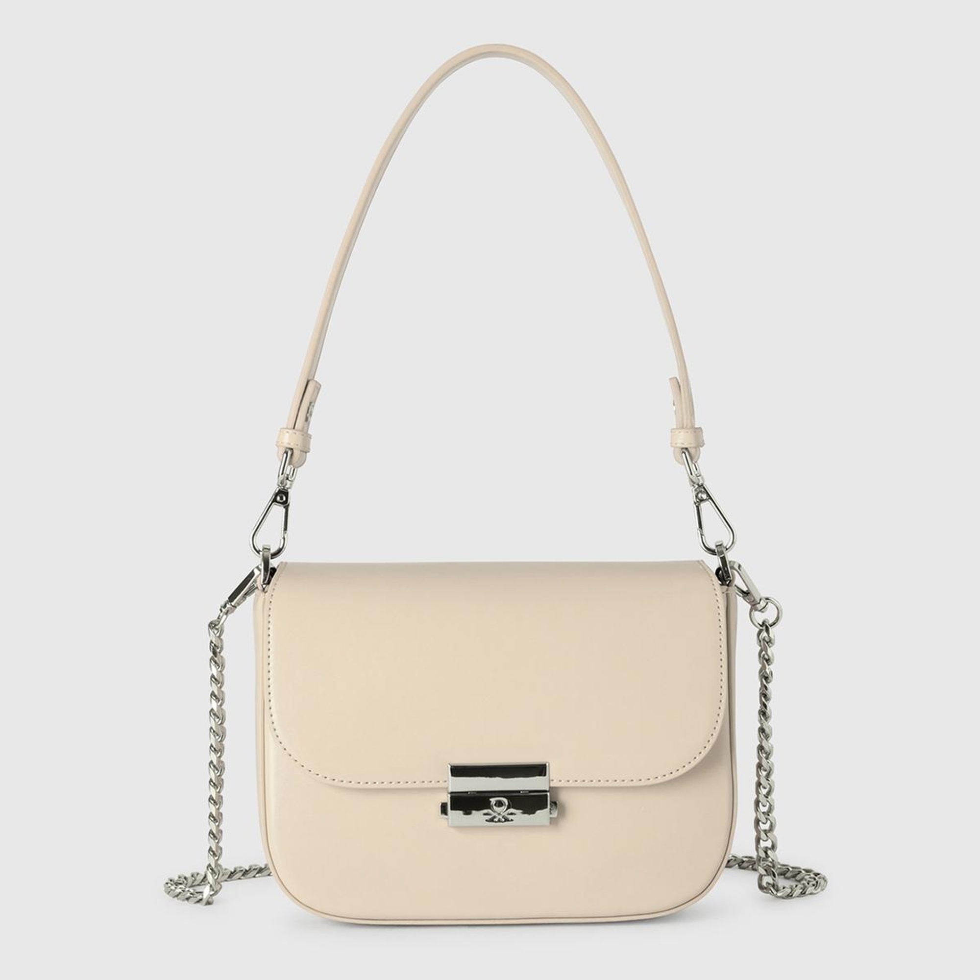 Kadın Taş Rengi Metal Klipsli Çift Saplı Mini Omuz Çantası