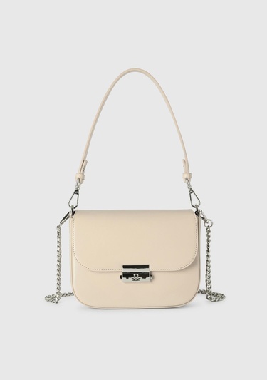  Kadın Taş Rengi Metal Klipsli Çift Saplı Mini Omuz Çantası