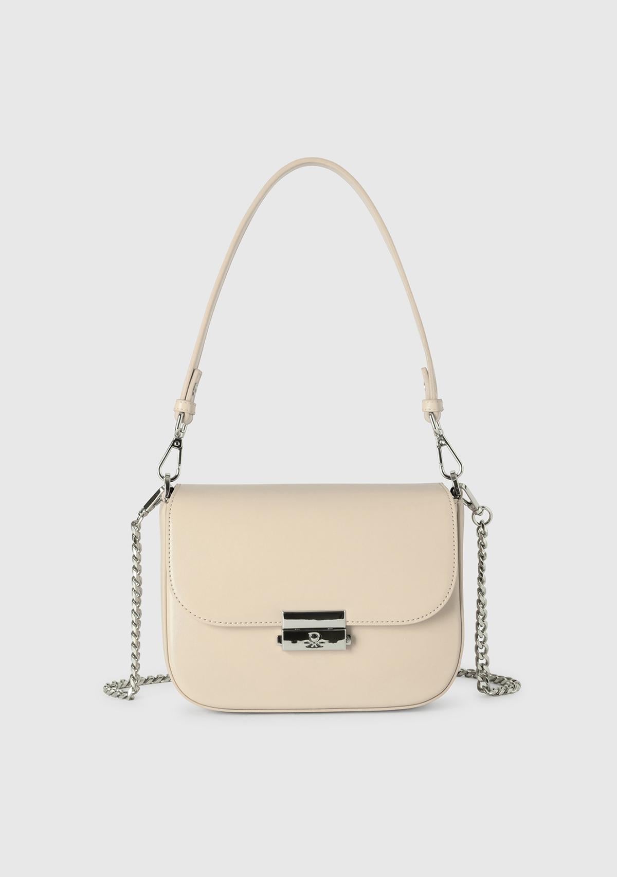  Kadın Taş Rengi Metal Klipsli Çift Saplı Mini Omuz Çantası