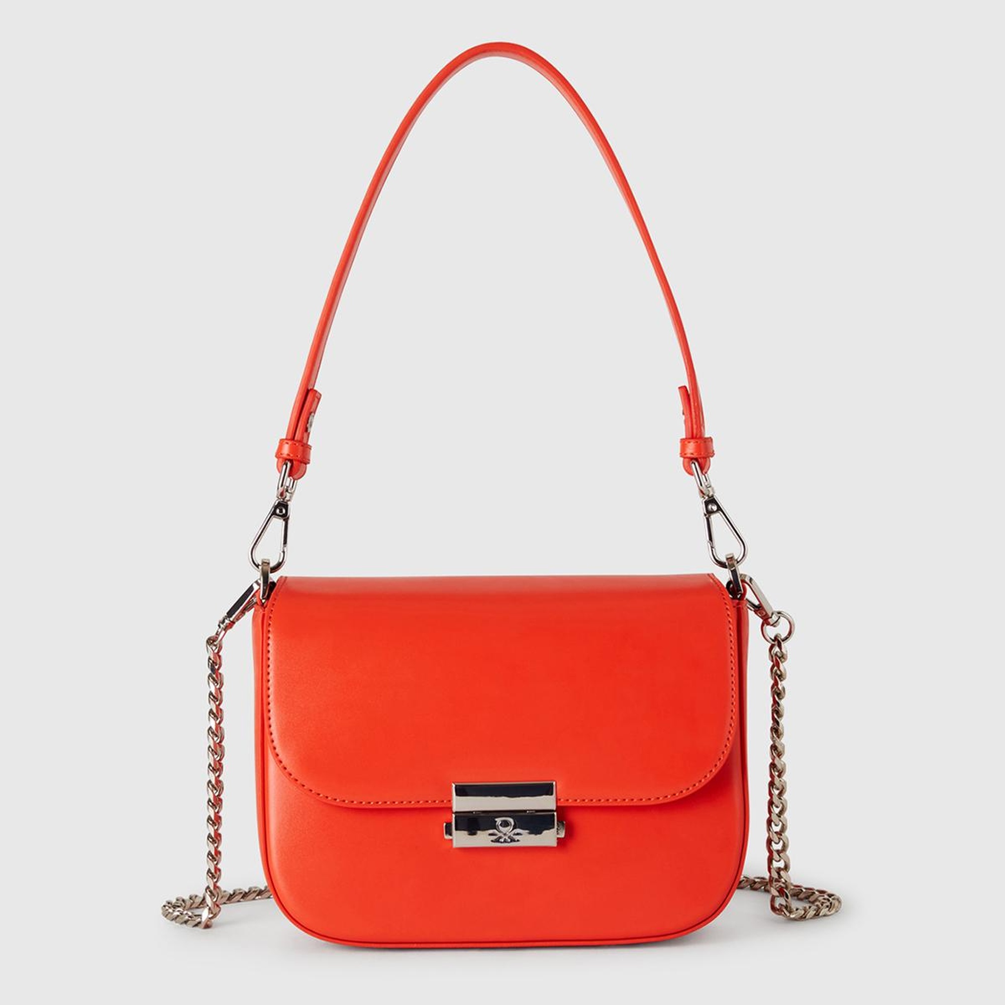 Kadın Turuncu Metal Klipsli Çift Saplı Mini Omuz Çantası