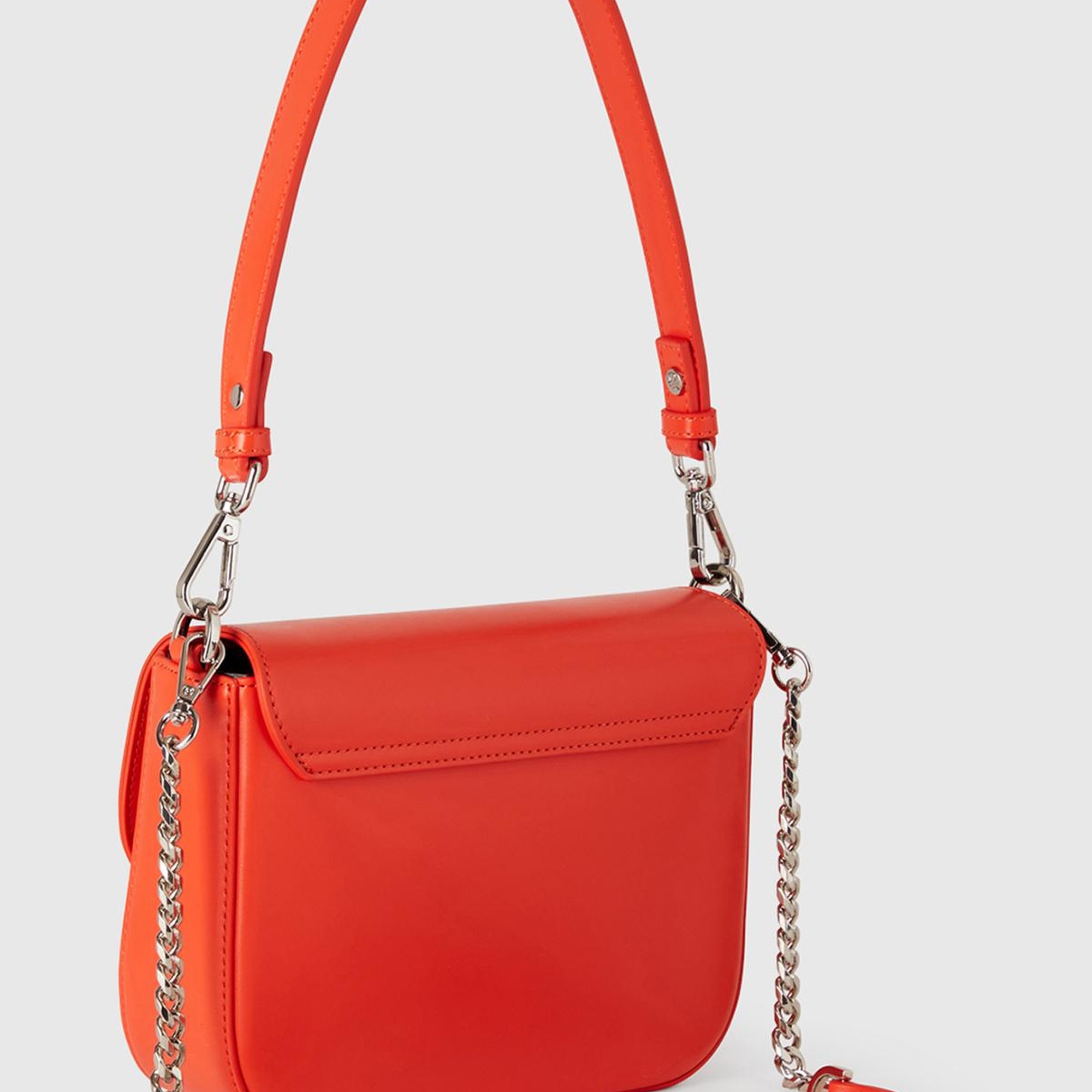 Kadın Turuncu Metal Klipsli Çift Saplı Mini Omuz Çantası