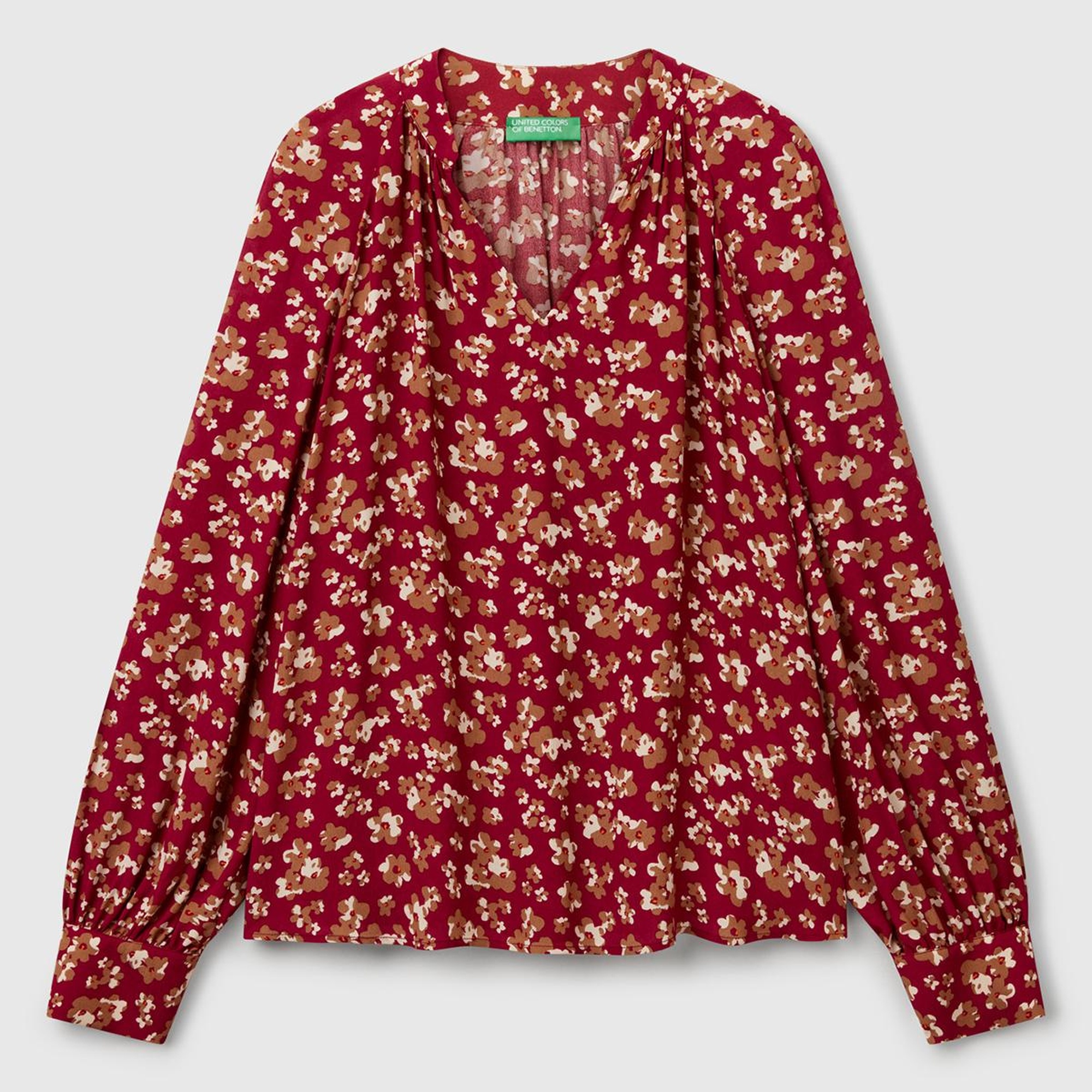 Kadın Bordo %100 Viskoz V Yaka Raglan Kol Bluz