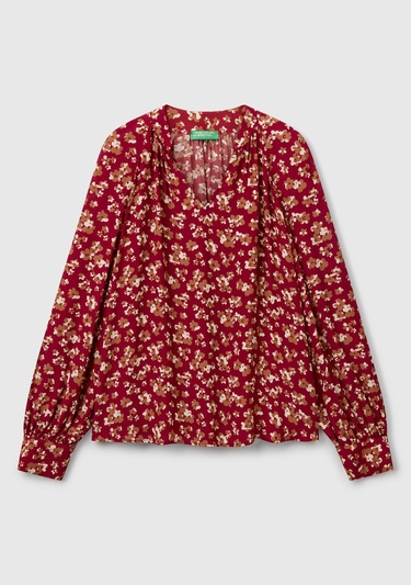  Kadın Bordo %100 Viskoz V Yaka Raglan Kol Bluz