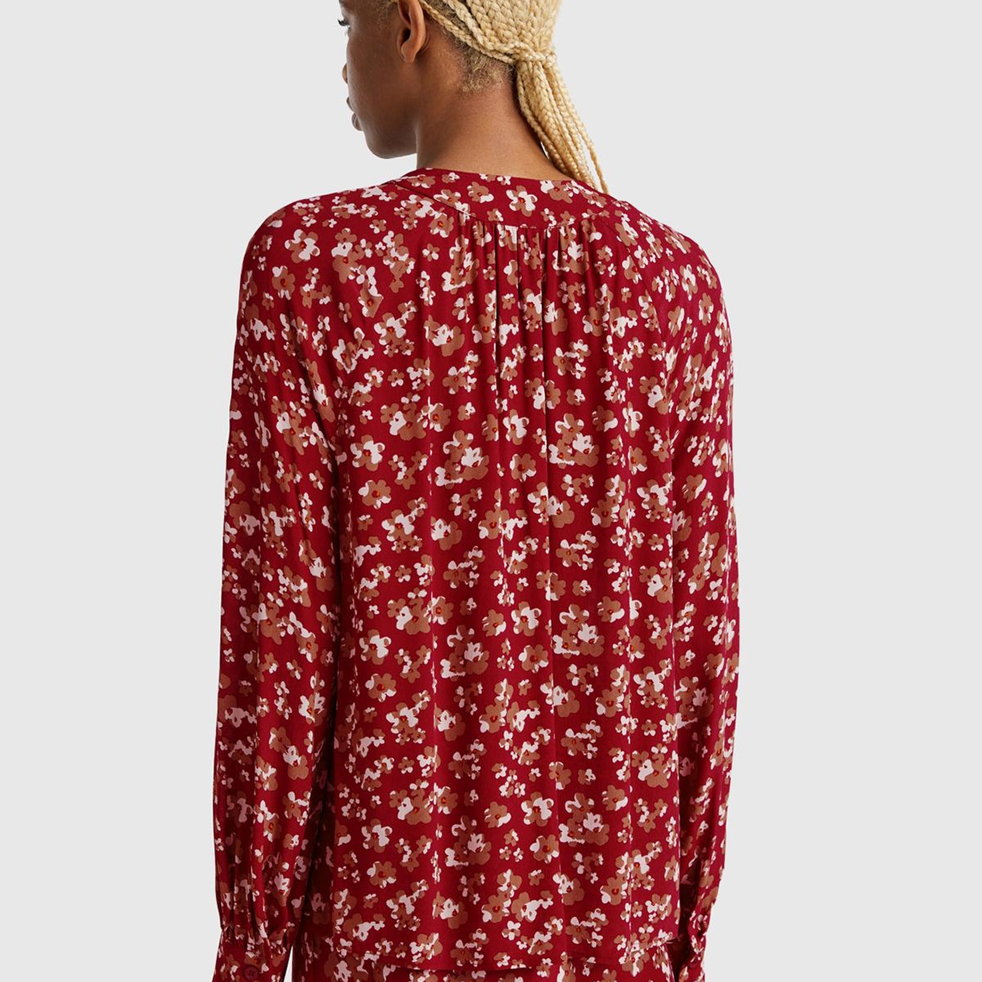 Kadın Bordo %100 Viskoz V Yaka Raglan Kol Bluz