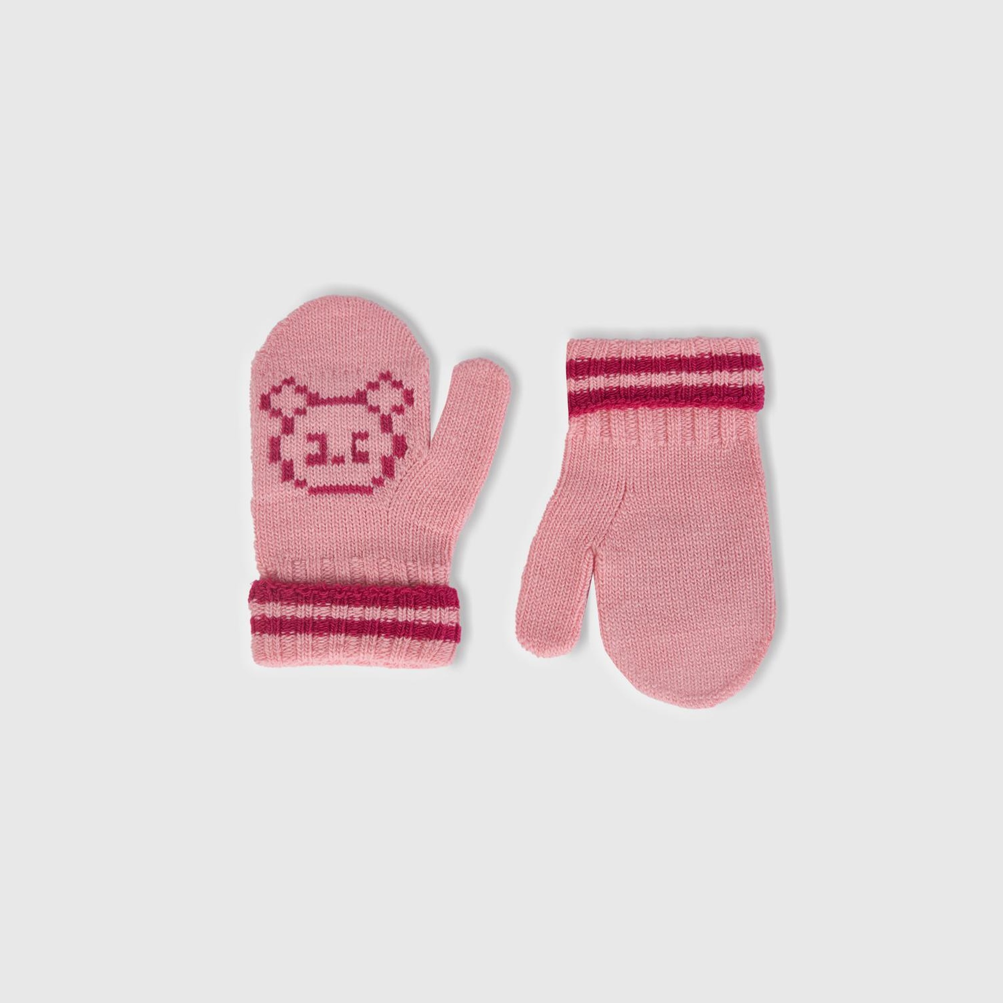 Erkek Çocuk Pembe Şerit Detaylı Hayvan Desenli Eldiven