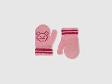  Erkek Çocuk Pembe Şerit Detaylı Hayvan Desenli Eldiven