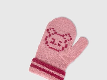  Erkek Çocuk Pembe Şerit Detaylı Hayvan Desenli Eldiven