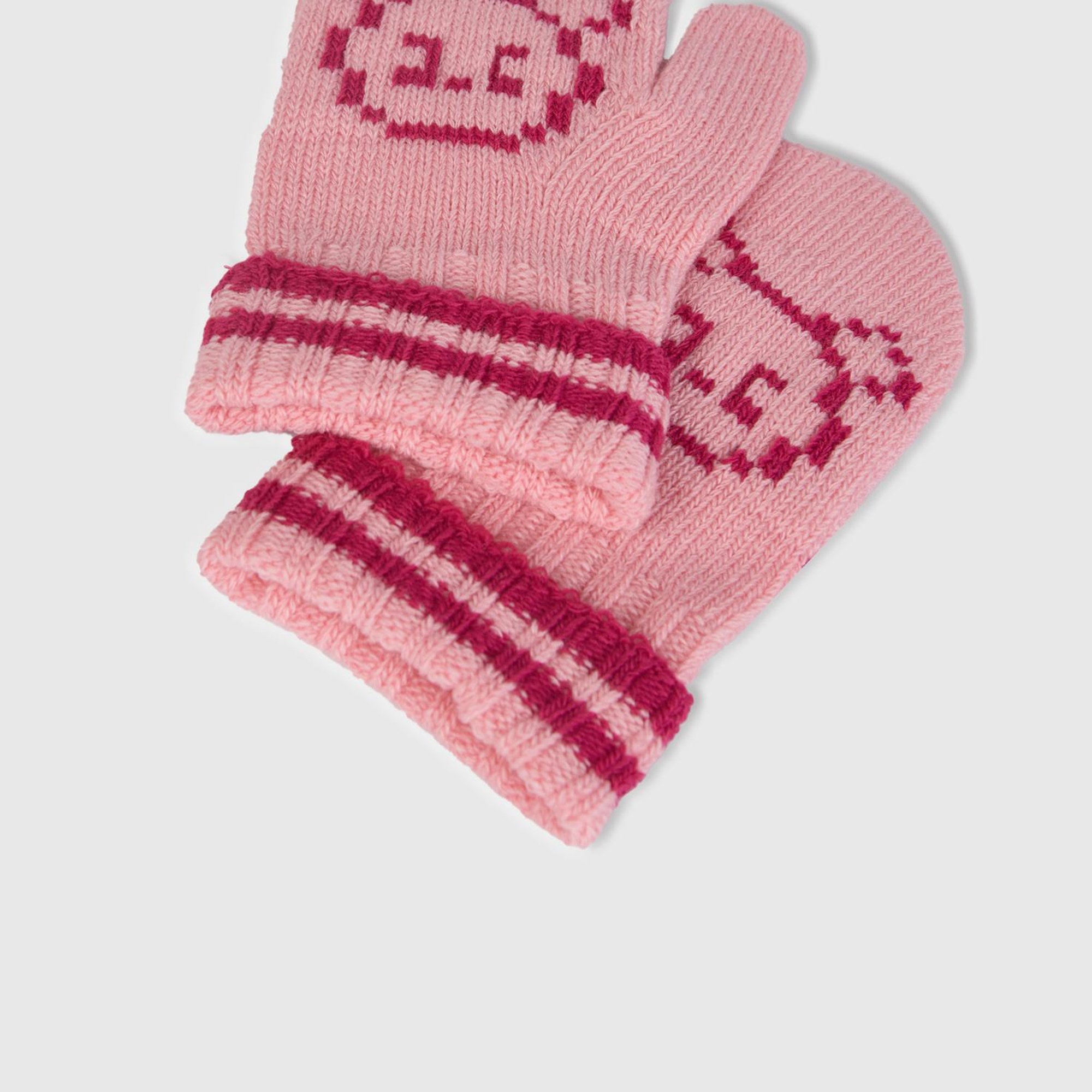 Erkek Çocuk Pembe Şerit Detaylı Hayvan Desenli Eldiven