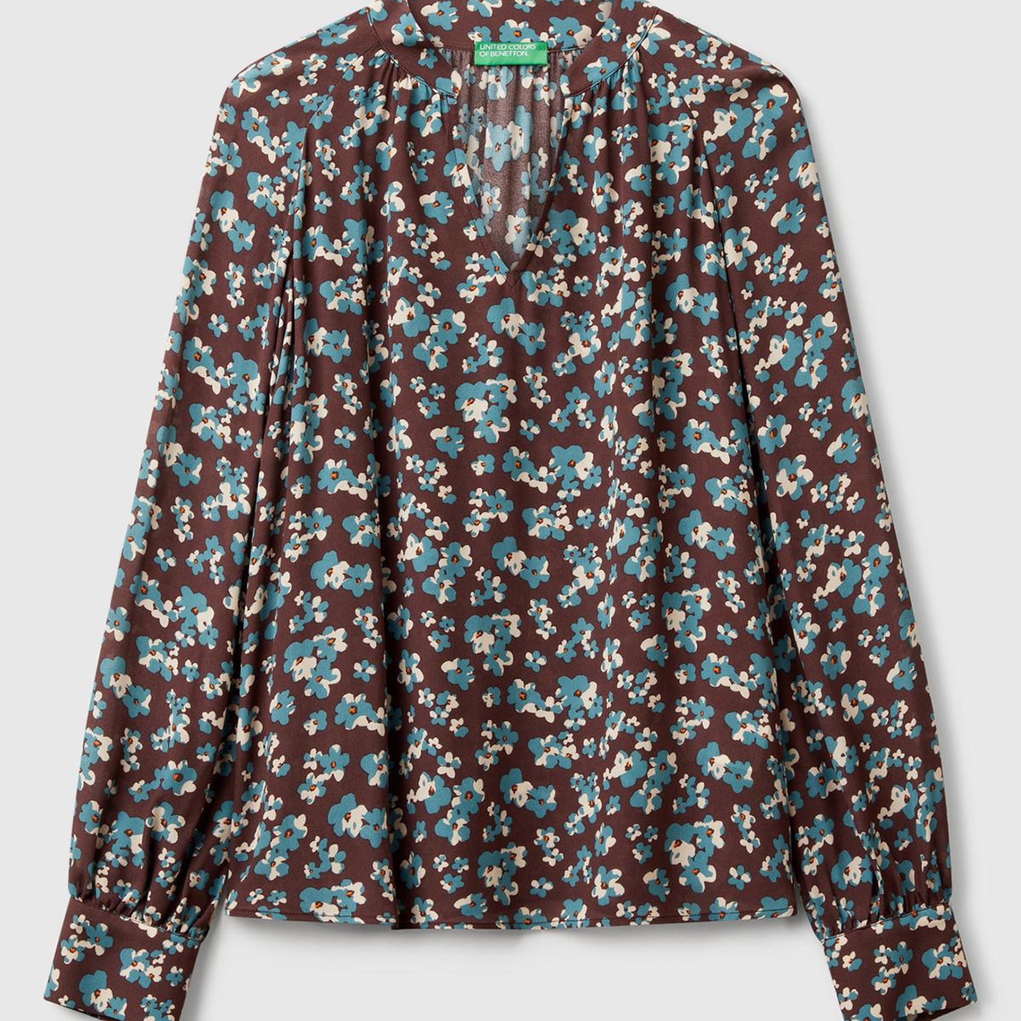 Kadın Kahverengi %100 Viskoz V Yaka Raglan Kol Bluz