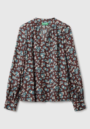  Kadın Kahverengi %100 Viskoz V Yaka Raglan Kol Bluz