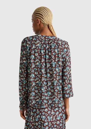  Kadın Kahverengi %100 Viskoz V Yaka Raglan Kol Bluz