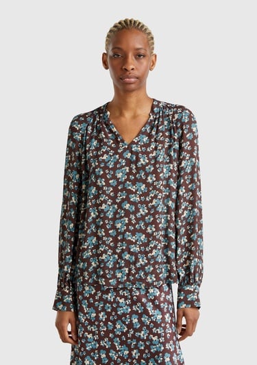  Kadın Kahverengi %100 Viskoz V Yaka Raglan Kol Bluz