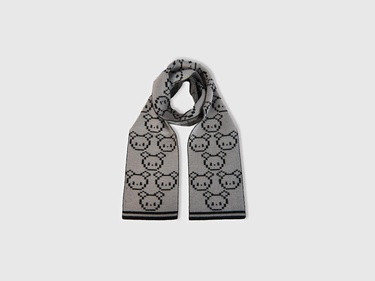  Erkek Çocuk Gri Melanj Şerit Detaylı Hayvan Desenli Atkı