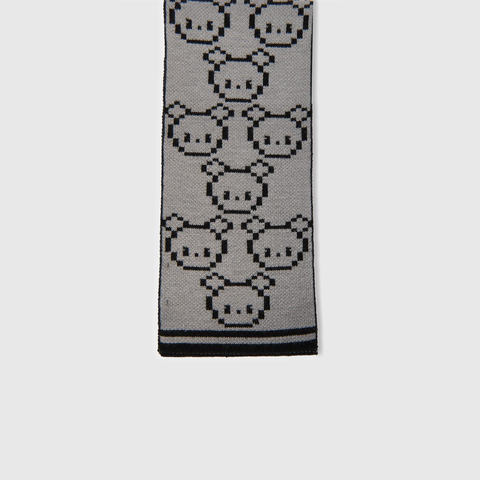 Erkek Çocuk Gri Melanj Şerit Detaylı Hayvan Desenli Atkı