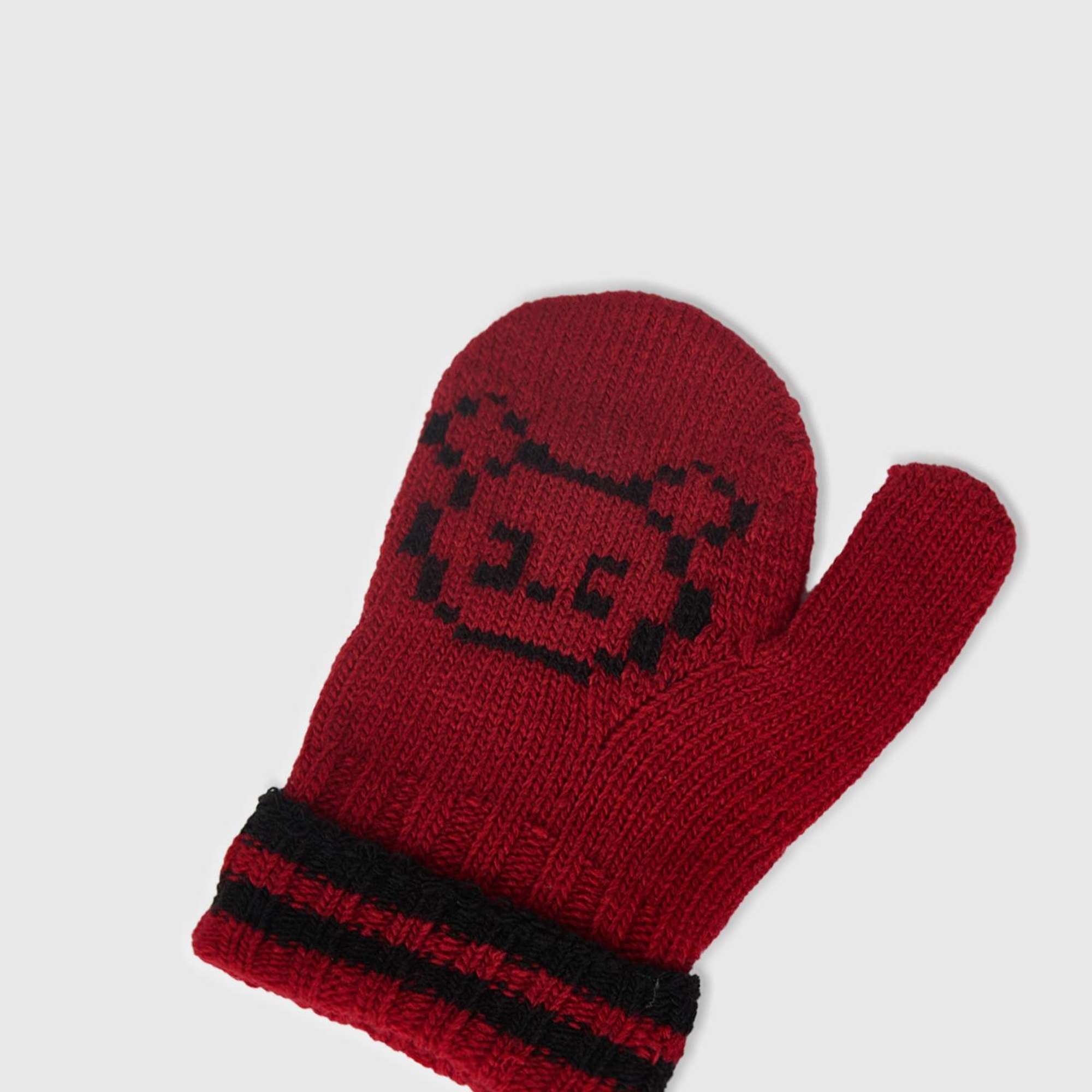 Erkek Çocuk Koyu Kırmızı Şerit Detaylı Hayvan Desenli Eldiven