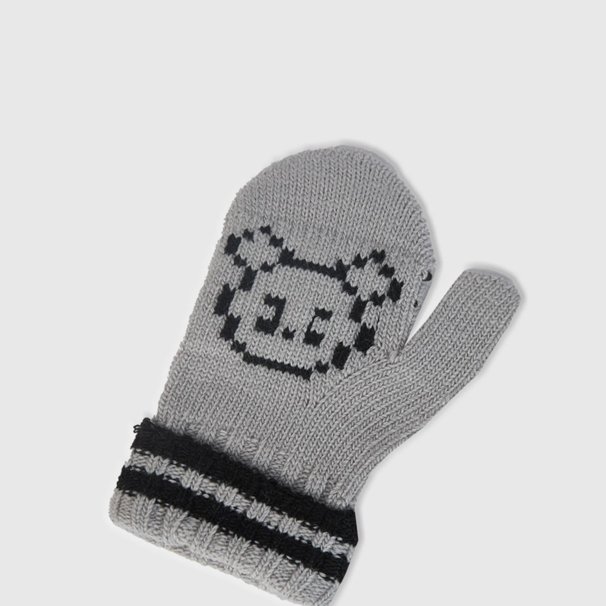 Erkek Çocuk Gri Melanj Şerit Detaylı Hayvan Desenli Eldiven