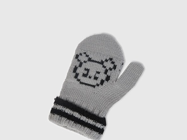  Erkek Çocuk Gri Melanj Şerit Detaylı Hayvan Desenli Eldiven