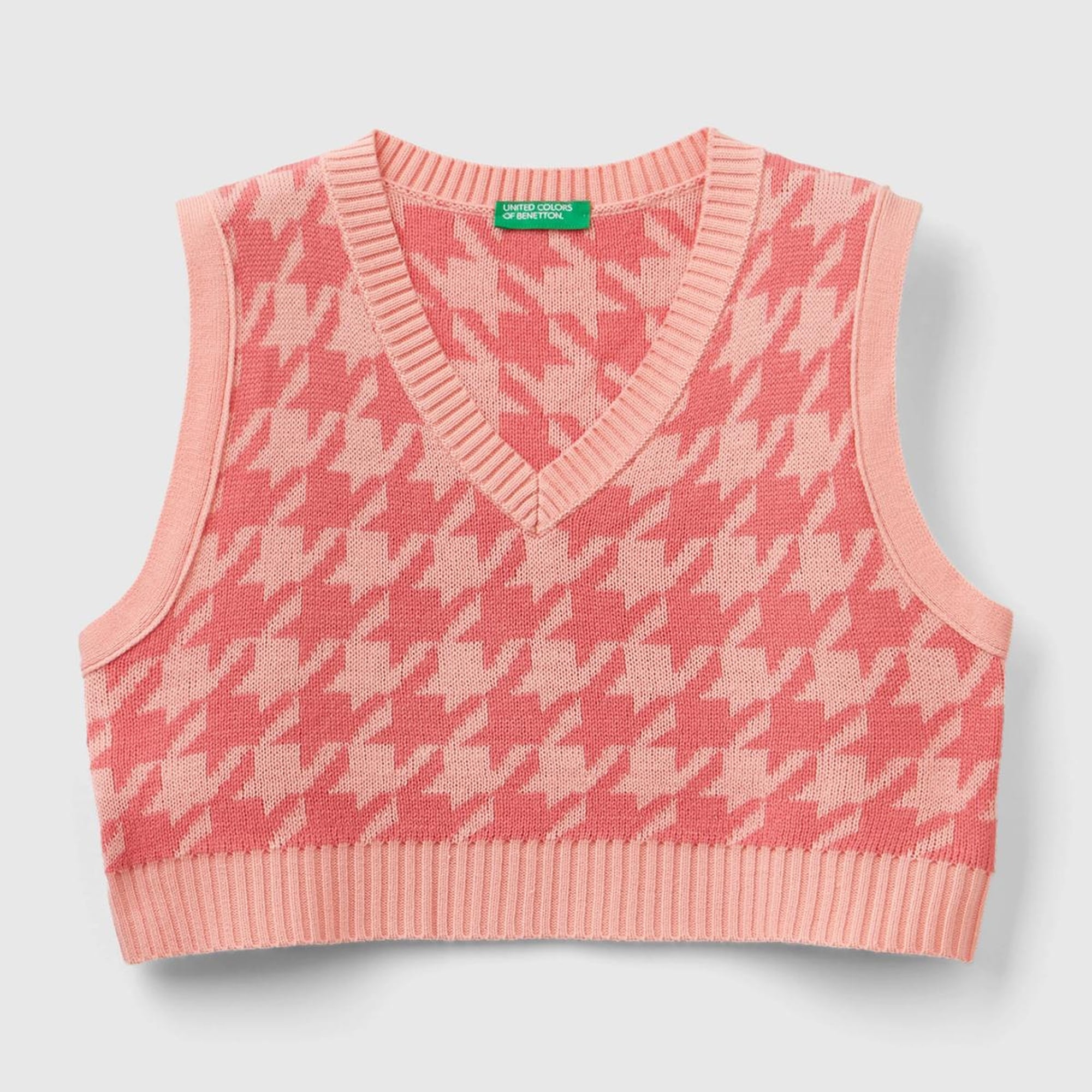 Kız Çocuk Pembe Tamamı Desenli V Yaka Crop Süveter