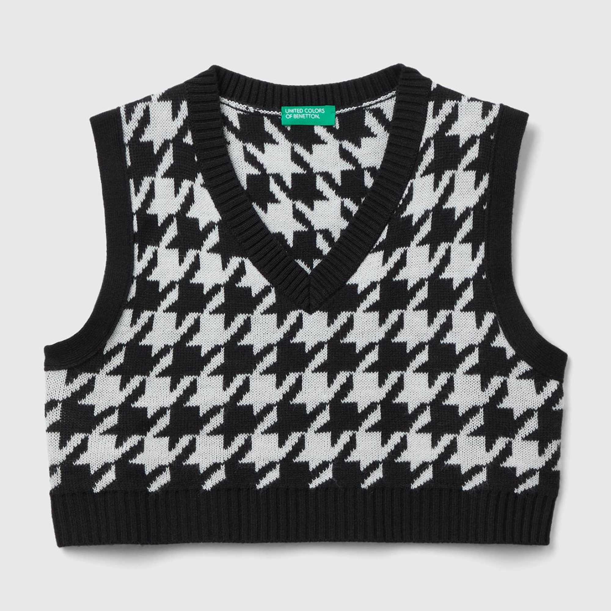 Kız Çocuk Siyah Tamamı Desenli V Yaka Crop Süveter