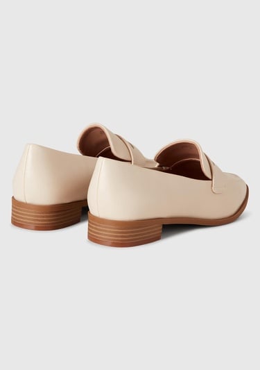  Kadın Taş Rengi Napa Efektli Kısa Topuk Detaylı Sivri Burun Mokasen Ayakkabı