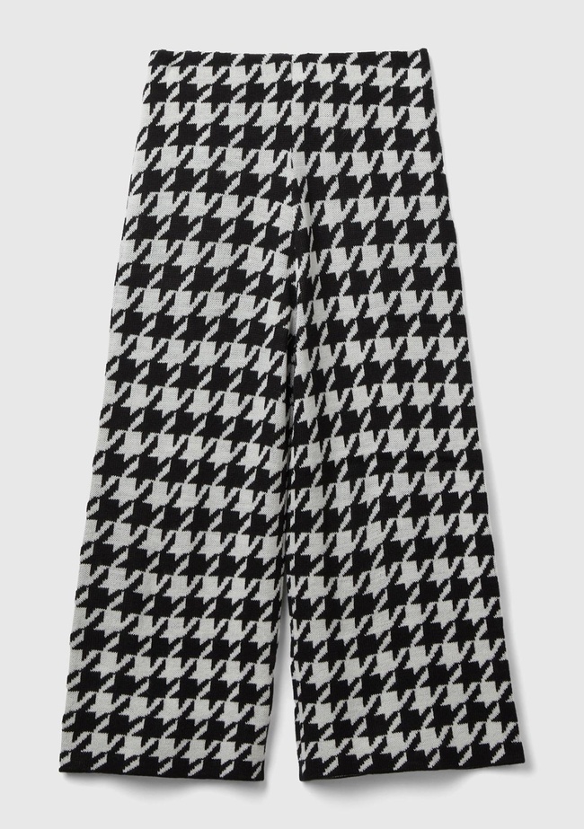  Kız Çocuk Siyah Tamamı Desenli Geniş Paça Pantolon