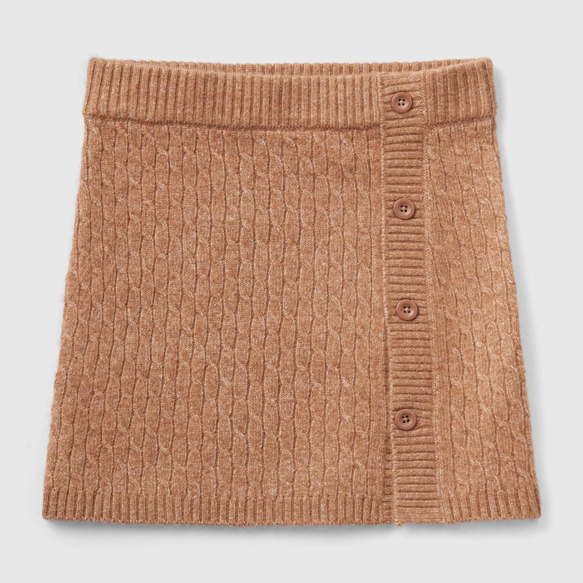 Kız Çocuk Koyu Bej Nakış İşlemeli Düğme Detaylı Etek