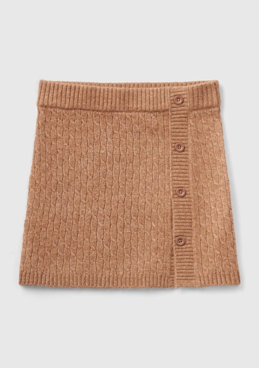  Kız Çocuk Koyu Bej Nakış İşlemeli Düğme Detaylı Etek