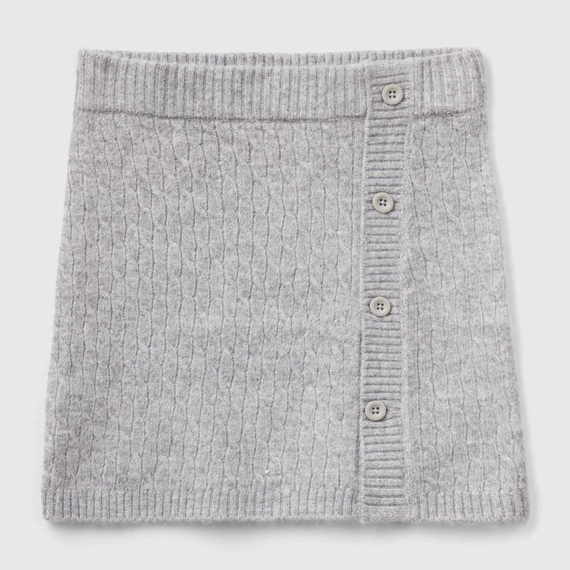 Kız Çocuk Gri Melanj Nakış İşlemeli Düğme Detaylı Etek