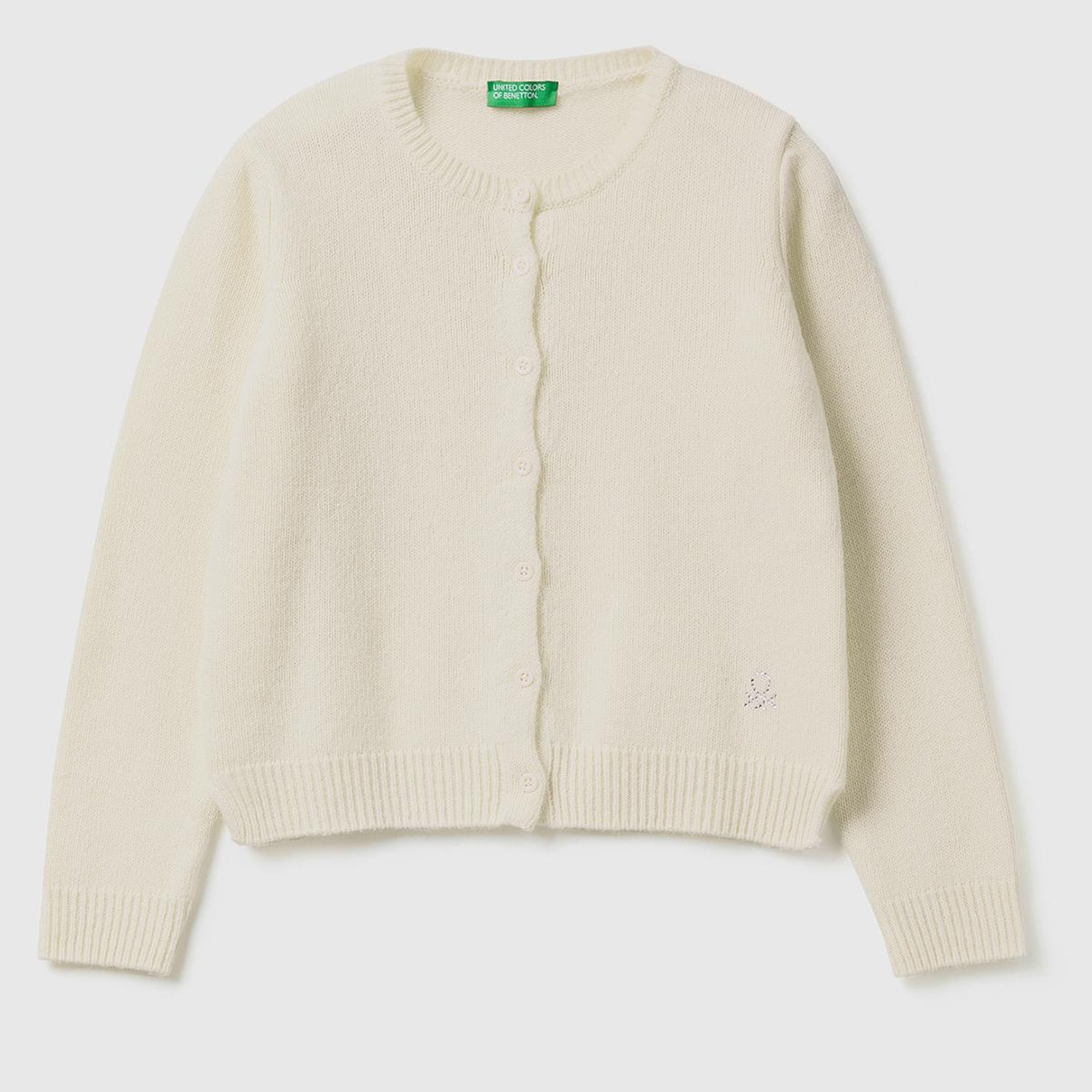 Kız Çocuk Krem Logo Detaylı Düğmeli Hırka